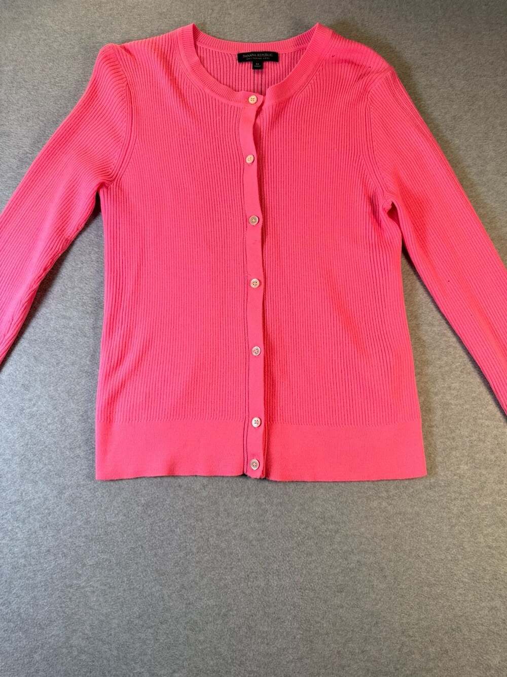 Banana Republic 100% Merino Wool Ribbed Button-Up Cardigan Sweater Pink Sz M